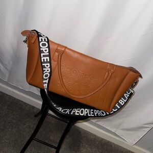 Brown Tote Bag with Black and White Strap